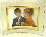 Fashion curved stand glass picture frame with golden edge