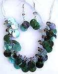 Multi green painting genuine seashell necklace and earring set