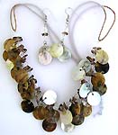Multi rounded natural brown painting genuine seashell necklace and earring set