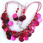 Multi rounded natural pink color painting genuine seashell necklace and earring set