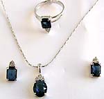 Blue Cz synthetic stone embedded fashion necklace, earring and ring set