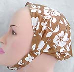 Muddy brown with white flower pattern design cotton head bandana head scarf with stretchable end
