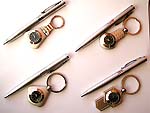 Assorted design clock key chain with a pen wooden box set