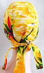 Yellow and green Hawaii style fashion cotton skullcap with tie