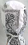 Pure white fashion cotton skullcap with black pattern design, tie at the back