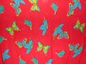 Bright red rayon sarong wrap with multi green and blue color butterfly pattern design 