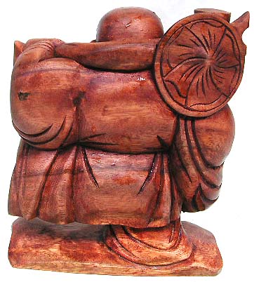 Oriental religious item onlin shop - tropical oak wood carving one foot on board happy Buddha statues