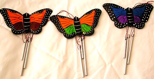 Butterfly gift wholesale - assorted color butterfly windchime with 3 metal pipes