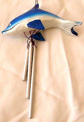 Sea life sea creature decor online - wood carving dolphin with metal pipe windchime