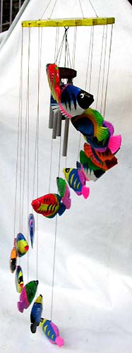 Fish lover gift wholesale - mini metal pipe wooden windchime with assorted color fish string 