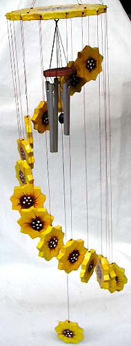 Flower wind chime - mini metal pipe wooden windchime with sun flower string 