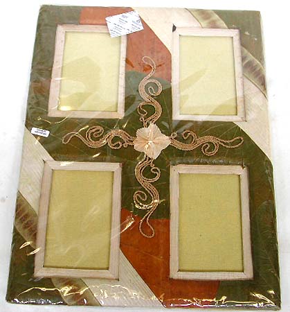 Wholesale gift catalog - retangular assorted color and pattern design 4 section photo frame, made of natural material