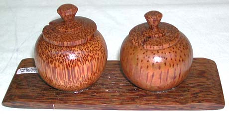 Table kitchen decor - coconut wood made of, smooth finishing 2 pots on tray set