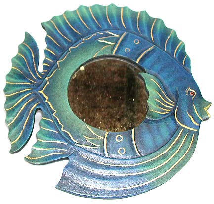Great gift for sea life lovers - blue and green color painted tropical fish mirror