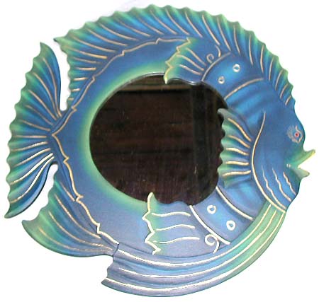 Wholesale fish decor supply - assorted color tropical fish design wooden mirror