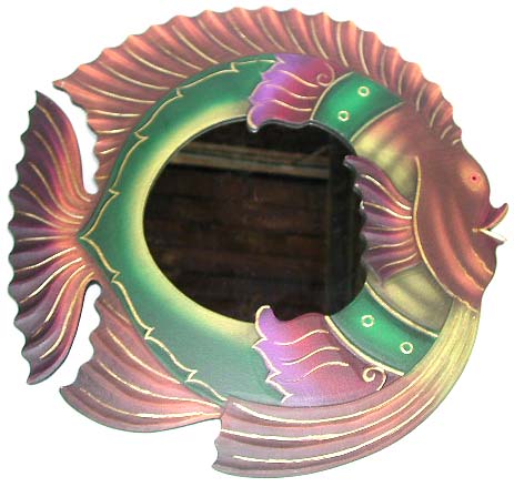 Wholesale fish decor supply - assorted color tropical fish design wooden mirror