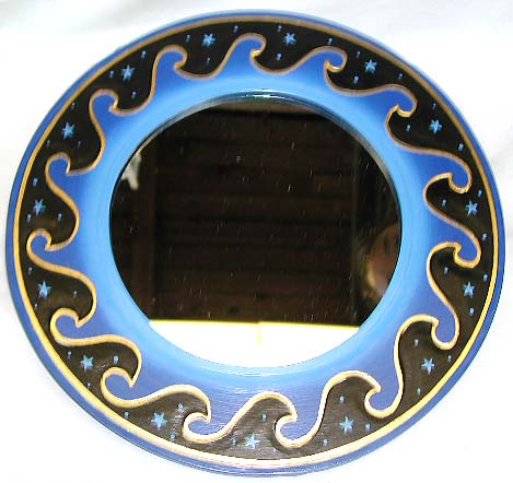 2004 trend decor wholesale - blue wave ring black rounded fashion mirror