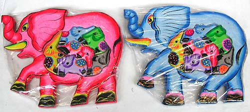 Indonesia decor gift supplier - assorted color wooden elephant puzzle