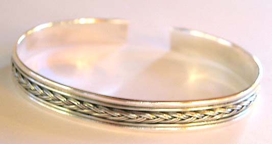 Braided pattern design sterling silver bangle 