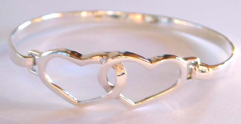Cut-out double-heart pattern design sterling silver bangle 