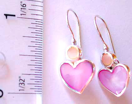 Fish hook sterling silver earring with heart shape pinky seashell embedded