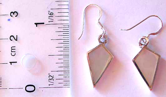 Geometric design white seashell embedded fish hook sterling silver earring 