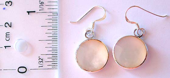 Shell jewelry with shell gemstone mother of pearl- Sterling silver earring with a rounded white seashell embedded, fish hook to fit