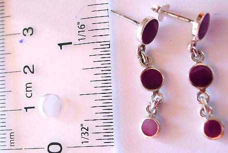 Sells bulk sterling silver wholesale  of 3 mini rounded purple stone forming chain-in pattern design sterling silver earring 