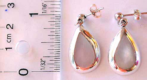 Sterling silver earring with a tear-drop shape white seashell embedded