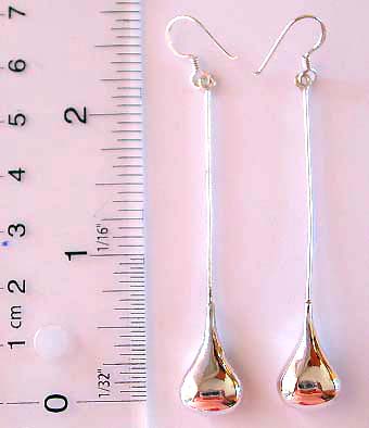 Long strip water-drop pattern design fish hook sterling silver earring 