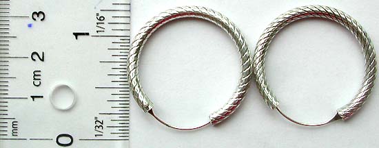 Line pattern decor circular loop design sterling silver earring 