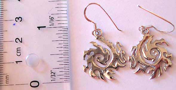 Celtic fire flame pattern design sterling silver earring with fish hook to fit