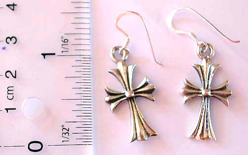 Fish hook sterling silver earring with Celtic cross pattern decor