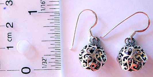 Sterling silver Fish hook earring with carved-out pattern decor