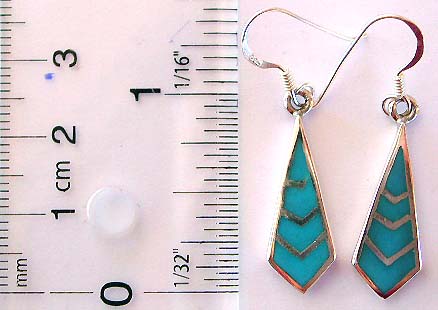 4 mini genuine reconstituted turquoise stone stone forming arrow pattern design sterling silver earrring with fish hook to fit