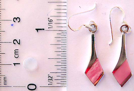 pinky seashell embedded sword pattern design sterling silver earrring with fish hook to fit