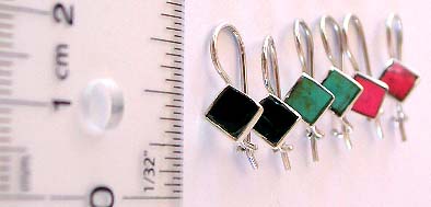 Clip-on to fit sterling silver earring with square shape assorted color seashell embedded