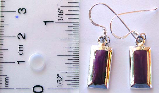 Fish hook sterling silver earring with retangular purple stone embedded