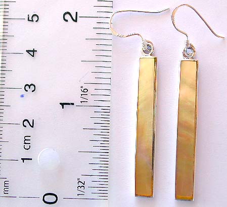 Long retangular yellow seashell inlay sterling silver earring with fish hook to fit