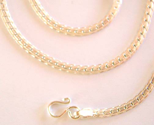 Flat wave link design sterling silver necklace