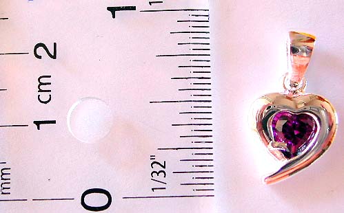 Heart shape pattern sterling silver pendant with purple heart shape cz embedded in middle
