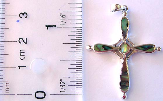 Abalone seashell inlay cross pattern design sterling silver pendant