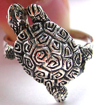 Animal jewelry gift - Luck animal motif turtle pattern design sterling silver ring