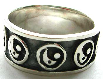 Black sterling silver ring with carved YINYANG  feng shui metaphysical inspiredpattern design