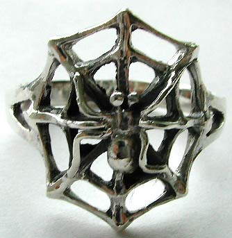 Gothic Wiccan Magick Metaphysical and new age jewelry  - Sterling silver ring with cut-out spider web pattern design in middle
