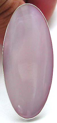 Very long oval shape pink color seashell inlay sterling silver ring