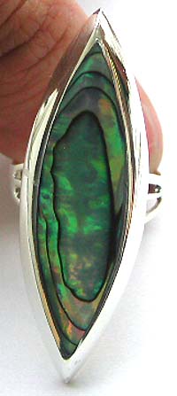 Sterling silver ring with olive shape paua seashell inlaid