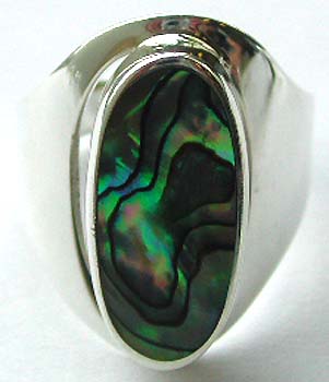 Sterling silver ring with push-up oval shape abalone paua shell inlaid