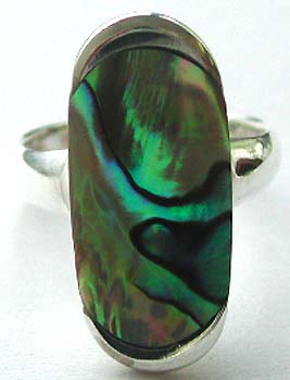 Sterling silver ring with elliptical abalone paua shell inlaid