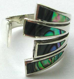 Open fan shape design sterling silver ring with 4 abalone paua shell inlaid